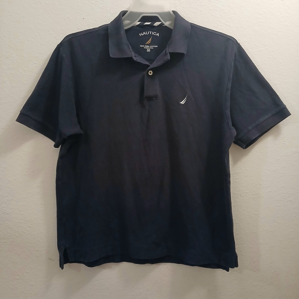 Nautica Polo Shirt Top Men's Size M Navy Dark Blue Nautical Golf Shirt